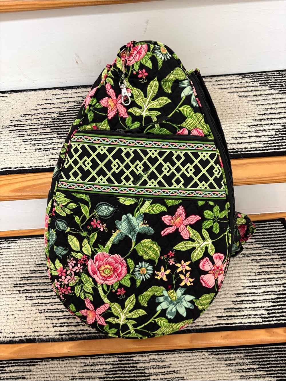 Vera Bradley tennis bag- Black with Pink & Green Floral Print